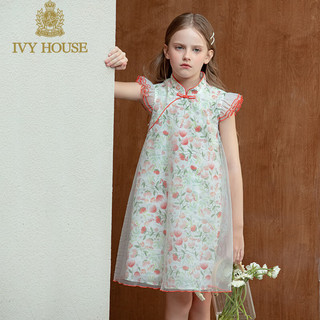 IVY HOUSE常春藤儿童装女童2024夏季  新中式改良棉麻印花旗袍裙连衣裙 彩图 130cm