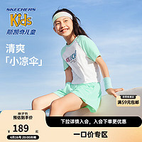 Skechers斯凯奇女童插肩袖短袖T恤短裤夏两件套儿童运动套装P224G126 浅水绿/02GQ 130