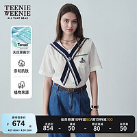 Teenie Weenie小熊2024年夏季海军领短袖衬衫宽松韩版白色衬衣 白色 165/M
