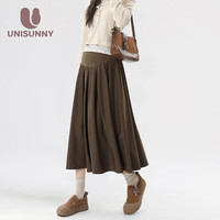 unisunny半身裙2024春夏中长款托腹不显怀休闲裙小香风装 卡其色 L