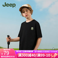 Jeep吉普童装儿童T恤短袖夏季纯棉女童男童潮流运动休闲上衣 黑色 130cm
