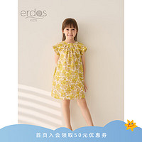 ERDOS KIDS鄂尔多斯童装24春夏纯棉甜美印花A字裙女童连衣裙 花粉黄 110cm