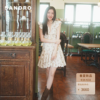 SANDRO2024春夏女装法式小飞袖雏菊刺绣收腰连衣裙SFPRO03558 A235/象牙色 38