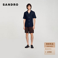 SANDRO2024春夏男装鲨鱼领短袖镂空平纹针织衬衫SHPCM01106 深蓝色 XS