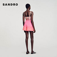 SANDRO2024春夏女装设计感钻饰粉色休闲阔腿短裤SFPSH00360 F056/粉色 34
