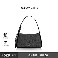 INJOYLIFE复古hobo牛仔包小众设计师小手提包潮流机车单肩腋下包 黑灰 小款