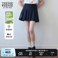 Teenie Weenie小熊2024春装高腰百褶裙学院风休闲短裙半身裙女 藏青色 160/S