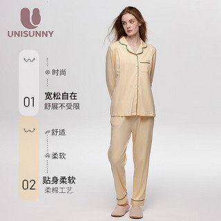 unisunny月子服夏季薄款产后哺乳上衣睡衣纯棉开衫5月6月家居服100%棉 黄色 M