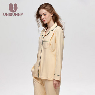 unisunny月子服夏季薄款产后哺乳上衣睡衣纯棉开衫5月6月家居服100%棉 黄色 M