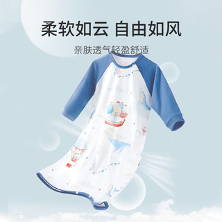 七彩博士婴儿睡袋春夏款竹棉睡袍防踢被男儿童睡衣夏季女宝宝睡裙四季 长袖灵兔献瑞（(纯棉) 80码【适用身高75-85cm】