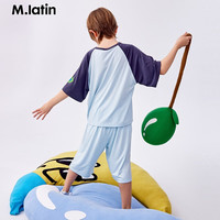 M.Latin/马拉丁童装儿童家居服24夏男女童大童印花短袖T恤套装 浅蓝 130cm