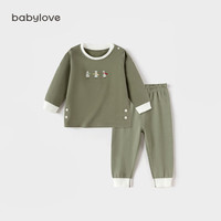 babylove婴儿分体套装春秋款纯棉男女宝宝上衣裤子休闲两件套春装 枝荷绿 120cm