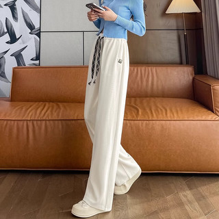 朵沐缦窄版阔腿裤女春秋2024百搭高腰显瘦宽松长裤小个子垂感拖地裤 米白色小个子（高160以下选） XL(121-130斤)