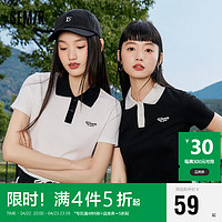 Semir 森马 T恤女短款紧身23年夏字母撞色上衣101323115016 本白10102 L