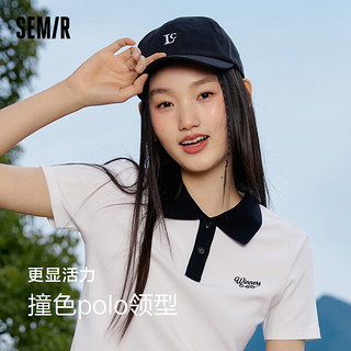 Semir 森马 T恤女短款紧身23年夏字母撞色上衣101323115016 本白10102 L