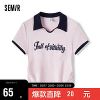 森马（Semir）POLO衫女短款小心机撞色2024夏季复古字母紧身套头衫109324115006 红蓝色调00368 M