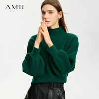 AMII2023冬极简纯色宽松半高领含羊毛套头毛衣女 墨绿 165/88A/L
