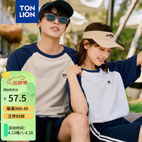 唐狮 TONLION2024夏季插肩袖撞色小熊图案圆领短袖T恤 男款/浅杏色 S