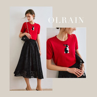 Olrain欧芮儿黑色网纱半身裙女夏季高腰时尚复古赫本风A字伞裙 黑色- 165/72A/L