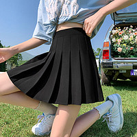 雨泽伦（YUZELUN）夏季高腰百褶裙半身裙女防走光黑色显瘦a字短裙 黑色 M 90-100斤