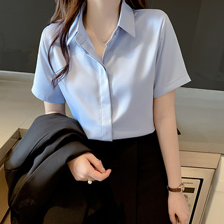 欧贝汐短袖雪纺衬衫女2024夏季时尚职业衬衣设计感小众气质上衣 白色 XL