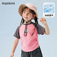 MQDMINI 女童短袖T恤小孩不规则上衣儿童可爱童装甜甜圈小兔樱花粉；120