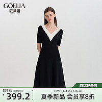 GLORIA 歌莉娅 短袖连衣裙女2024夏季新款绝美好看撞色V领小黑裙1C3C4G1T0