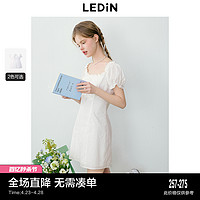 LEDIN 乐町 纯欲风连衣裙24年夏季新款花边方领显瘦A字裙小个子连衣短裙