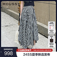 MOUSSY 摩西 2024夏季新品文艺感不规则格纹半身裙028HSA30-0701