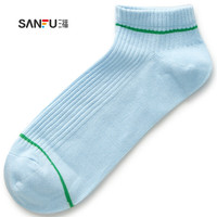 三福 女船袜单双装 轻学院风杠条撞色透气精梳棉女袜袜子479850 蓝色 均码