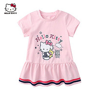 Hello Kitty HelloKitty童装女童夏季连衣裙新款圆领可爱卡通短袖百褶裙