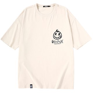 闪电潮牌（GENANX）夏季闪电君字母涂鸦印花落肩短袖纯棉T恤宽松短袖学校 杏色 S