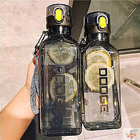 cille 希乐 道奇系列开盖大容量水杯女生运动防摔便携PC刻度塑料杯子 黑色小号