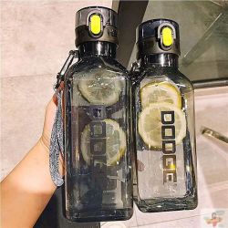 cille 希乐 道奇系列开盖大容量水杯女生运动防摔便携PC刻度塑料杯子 黑色小号