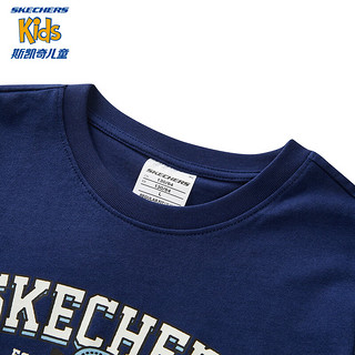 Skechers斯凯奇男女童卡通短袖T恤夏季儿童百搭舒适上衣L224K087 中世纪蓝/007D 120cm