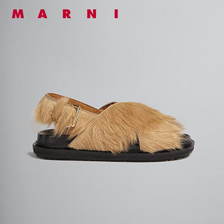 MARNI 2023春夏鞋靴女FUSSBETT交叉带毛绒凉鞋卡其色38