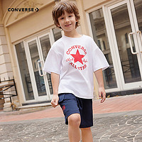 匡威（Converse）儿童套装男童T恤短袖短裤2024夏季薄款女童夏装中大童运动2件套 纯白色 150/72