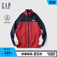 Gap男装2024夏季撞色拼接logo半高领防晒外套复古夹克461228 红蓝撞色 165/88A(S) 亚洲尺码