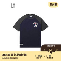 :CHOCOOLATE it 男装插肩袖拼色T恤2024春季潮流活力半袖1442X BLG/蓝色 S