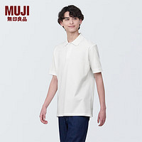 无印良品（MUJI）男式 水洗 珠地网眼织 短袖POLO衫  早春纯棉全棉 AB1M9A4S 白色 L （175/100A）