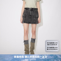 RE'VAN芮范2024夏季设计师款酷感工装口袋牛仔短裙RM31502278 深灰色 S/36