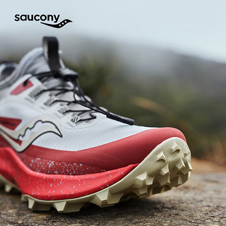 Saucony索康尼游隼13夏季男鞋户外防滑越野跑鞋训练运动鞋子 灰红【新】 44