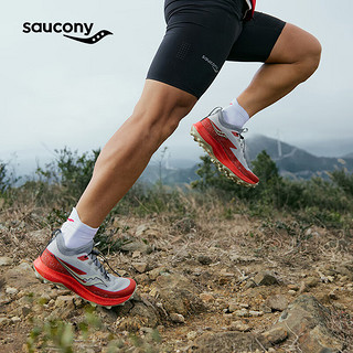 Saucony索康尼游隼13夏季男鞋户外防滑越野跑鞋训练运动鞋子 灰红【新】 40.5