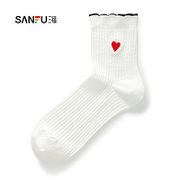 SANFU 三福 女小短筒袜单双装 甜美日系爱心刺绣精梳棉女袜袜子479858 白色 均码