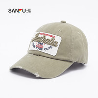 三福潮流贴布棒球帽 时尚复古遮阳鸭舌帽服饰配件帽子483578 灰绿 均码