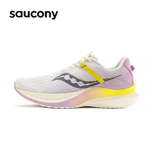 Saucony索康尼Tempus坦途跑鞋男冬季减震轻量支撑稳定跑步鞋运动鞋子男鞋 米白粉红 45