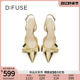 D:FUSE Dfuse迪芙斯2024春夏新款金色单鞋蝴蝶结水滴跟凉鞋
