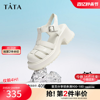 TATA 他她 厚底编织罗马凉鞋女奥莱牛皮猪笼鞋春季夏季新款YAA01BL3