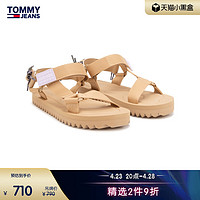 TOMMY HILFIGER Tommy 24新款春季女装简约魔术贴调节花纹绳结休闲凉鞋EN0EN02530