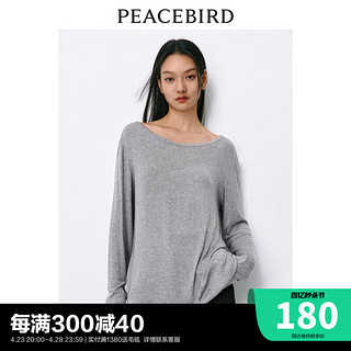 PEACEBIRD 太平鸟 2024年夏季长袖针织宽松休闲t恤条纹打底衫女士 灰色 L